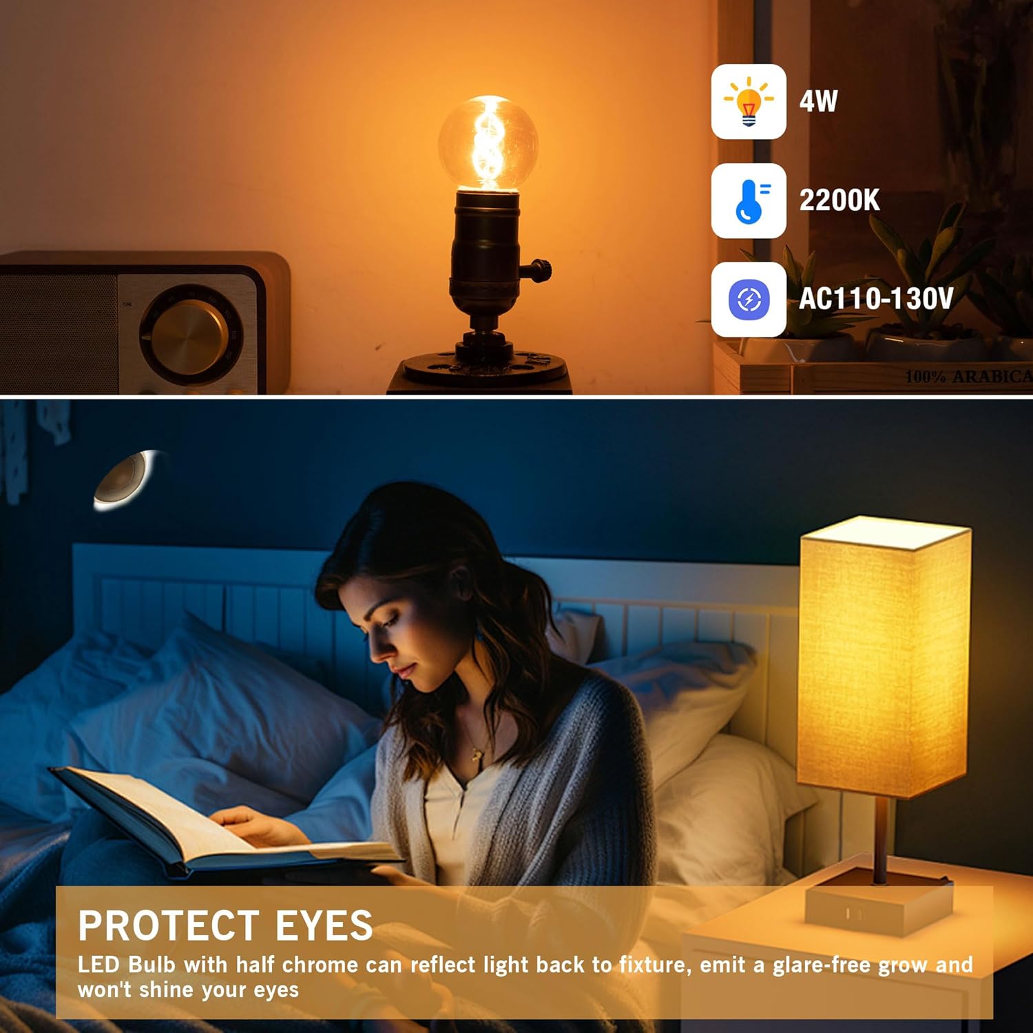 Dimmable E26 Vintage Amber LED G16.5 Light Bulb 25W Equal 3W Short Light Bulbs,G16.5/G50 Small Round Edison Bulbs Spiral Filament Light Bulbs for Pendant,Sconce,Vanity,Soft White 2200K,180LM,6 Pack