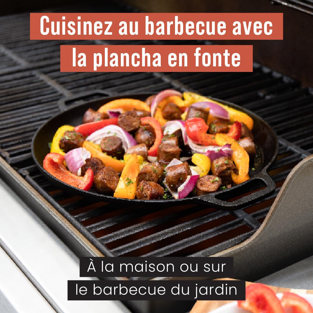 Chef Pomodoro - Plaque Pizza Four avec Poignées - Poêle En Fonte Antiadhésif pour Cuisinière, Four, Bbq, Feu de camp - Assiette a Pizza et Plaque de Cuisson pour Préparer, Griller, 30 cm