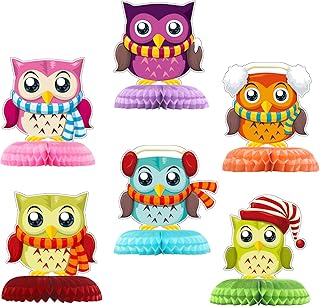 6 Pcs Owl Party Decoration Honeycomb Table Centerpieces,3D Owl Table Topper Sign Animal Theme Table Centerpieces Birthday Christmas Party Favors Kit for Woodland Theme Party Supplies