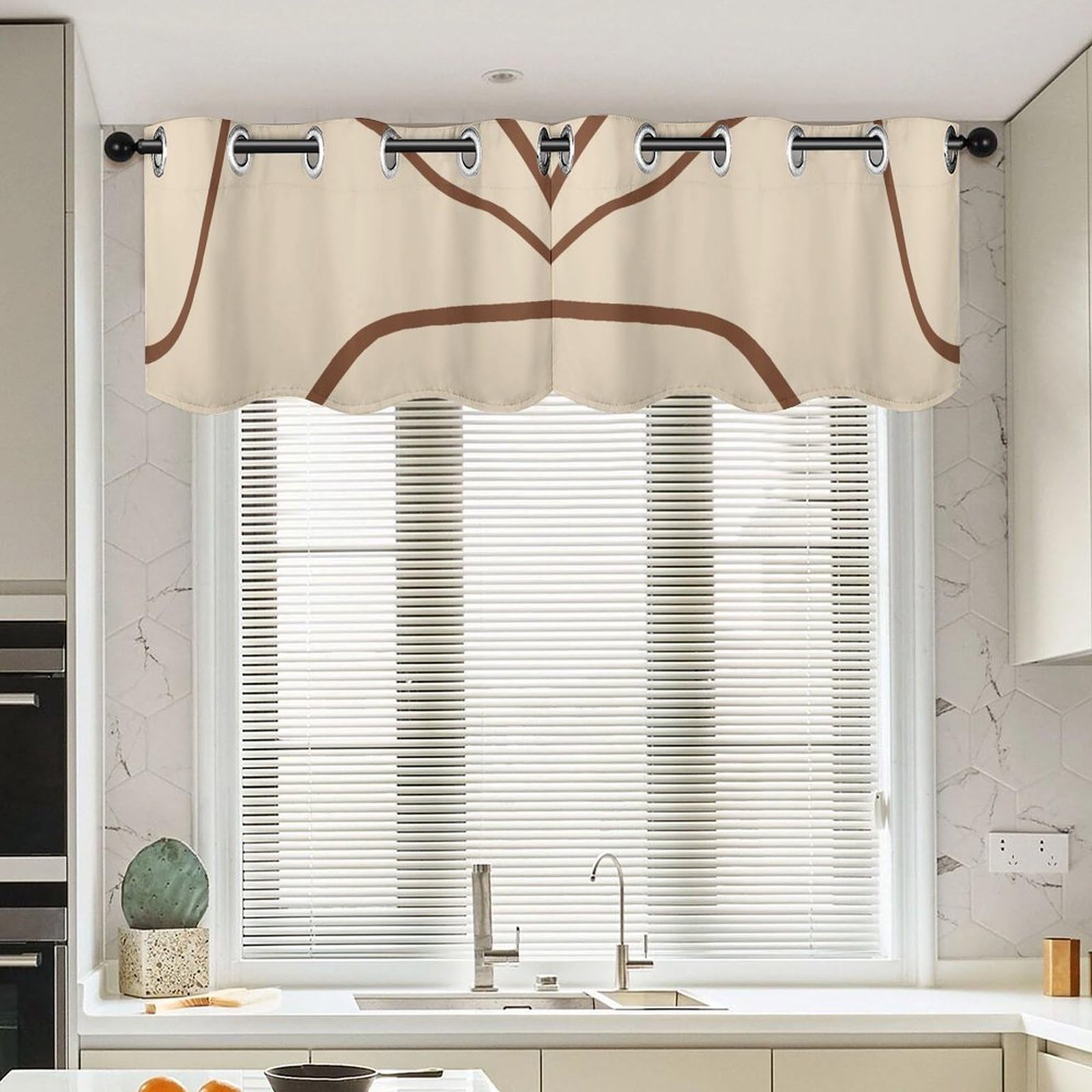 Cortinas con cenefa geométrica marrón estilo bohemio tradicional paquete de 2