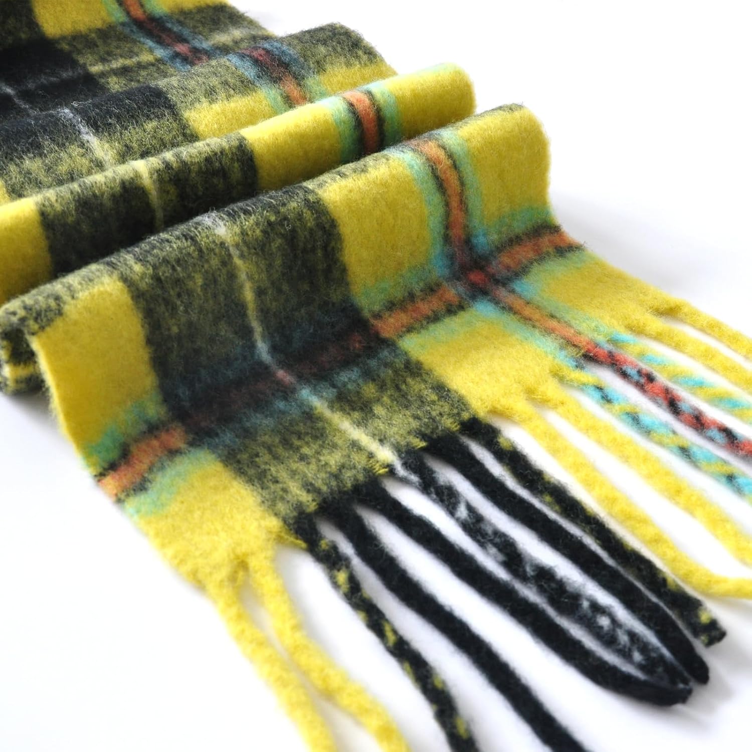 Wool Scarf for Women & Men,Long Shawl Winter Cold Weather Warm Thick Tassel Blanket Scarfs,Colorful Plaid Scarves - Image 3