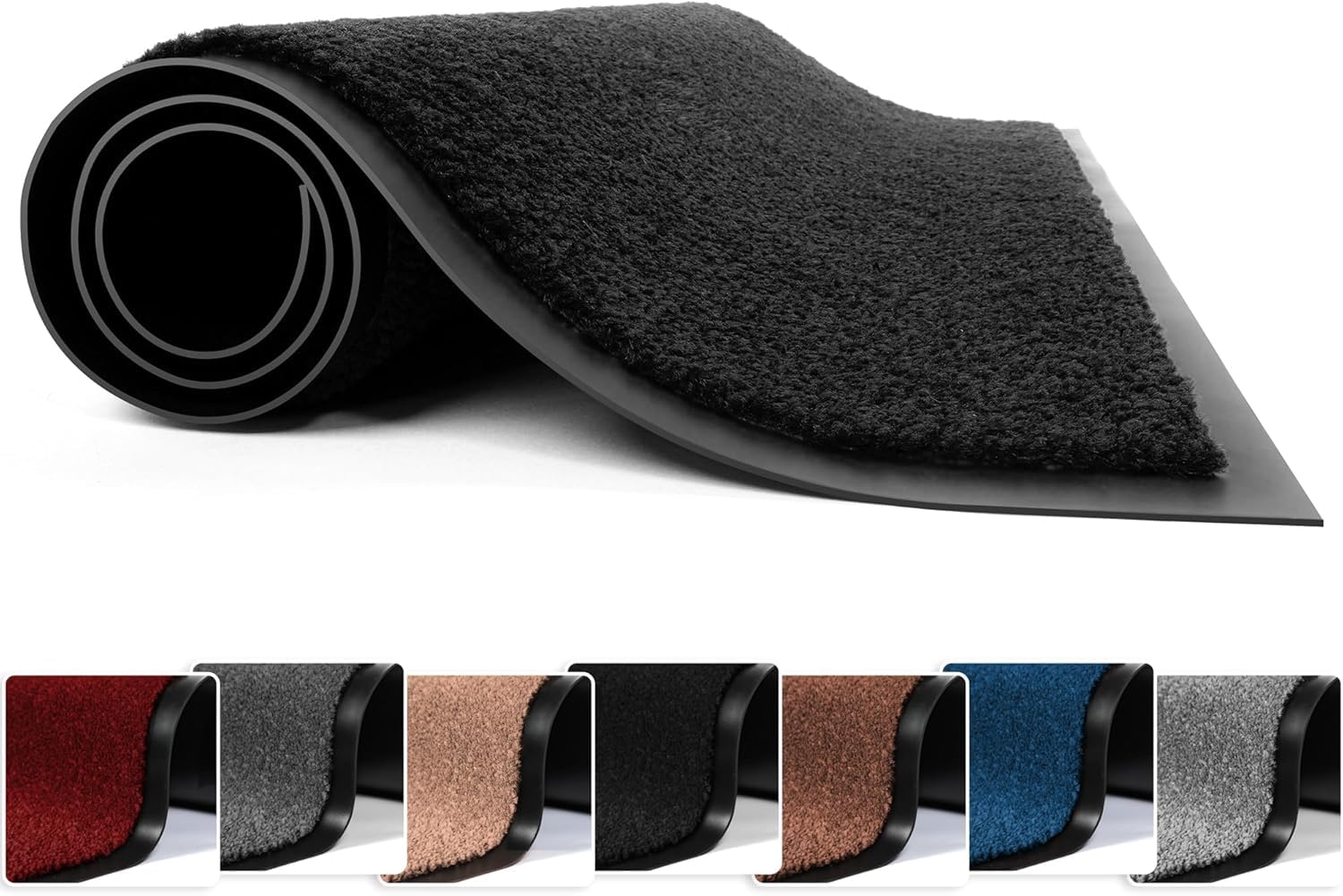 FB FunkyBuys Washable Door Mats - Heavy Duty, Non-Slippery & Stylish Floor Mat - Door mat indoor Large Rubber Indoor & Outdoor Doormats for Perfect Dust Grabbing (Black-Solid, 90 x 150 CM)