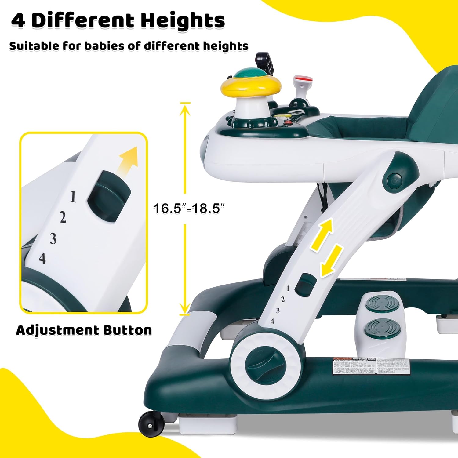 6 in 1 Baby Walker, Baby Activity Walker for Toddler, Push Walker w/Adjustable Height Speed, Learning-Seated & Walk-Behind, Infant Walker w/Feeding Tray & Music Toys, Green