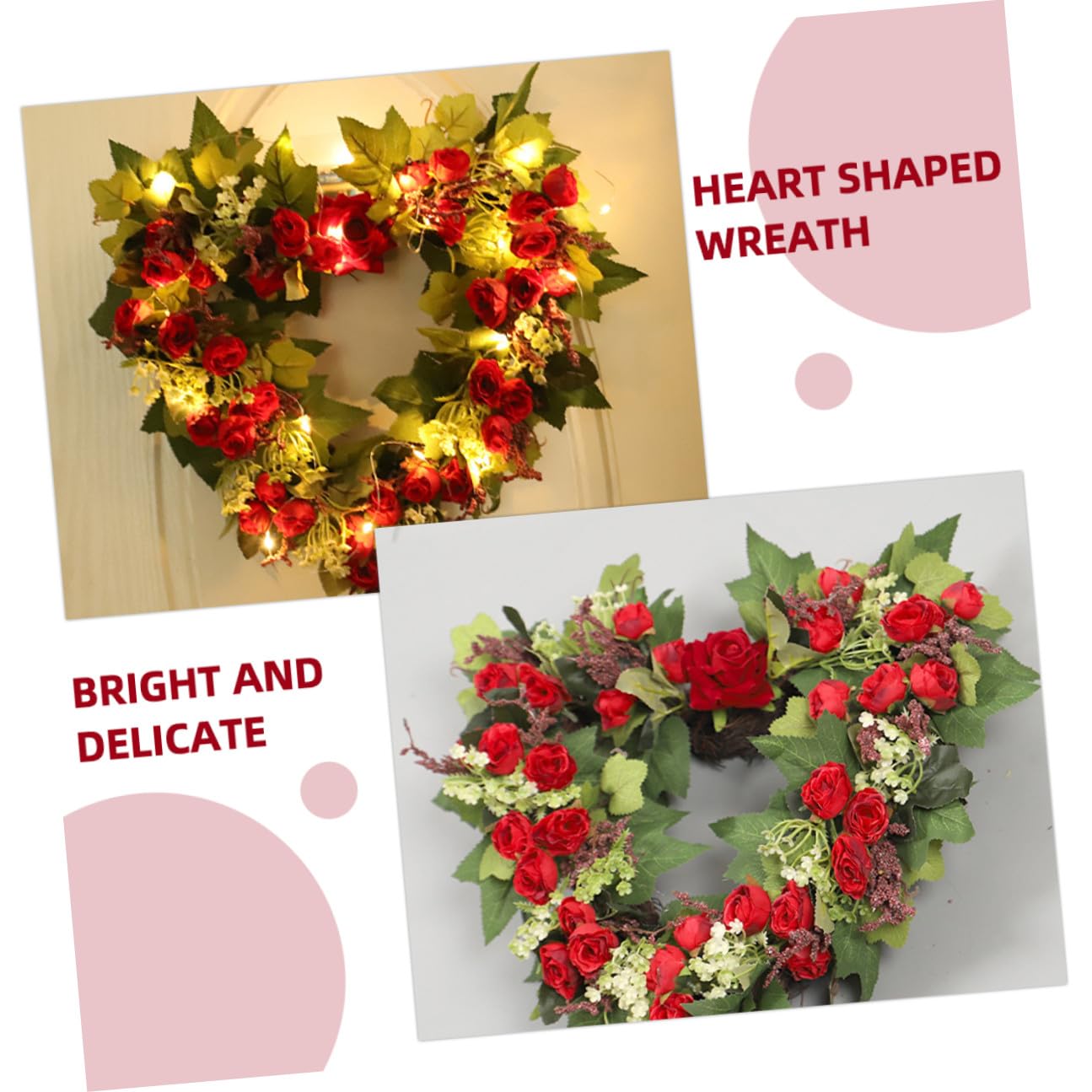 Herzförmiger Valentinskranz Künstlicher Rosenkranz Wandbehang Herzkranz Rote Rosen Dekoration für Valentinstag und Hochzeit