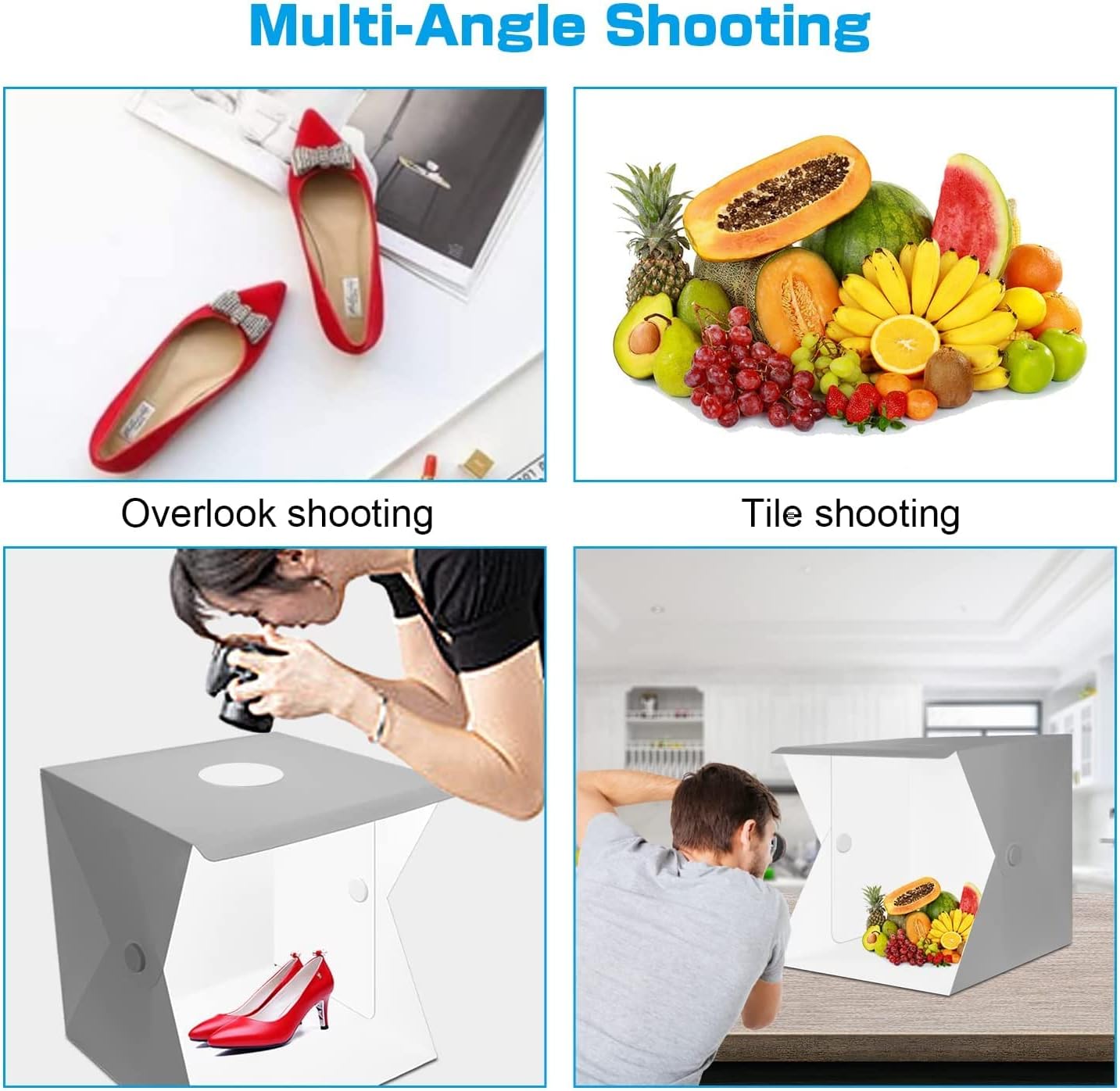 Light Box 22’/56CM Folding Photo Box for Small Product Suitable for Business Selling Items Online with USB Cable 140 Lamp Beads 6 Colors Backdrops