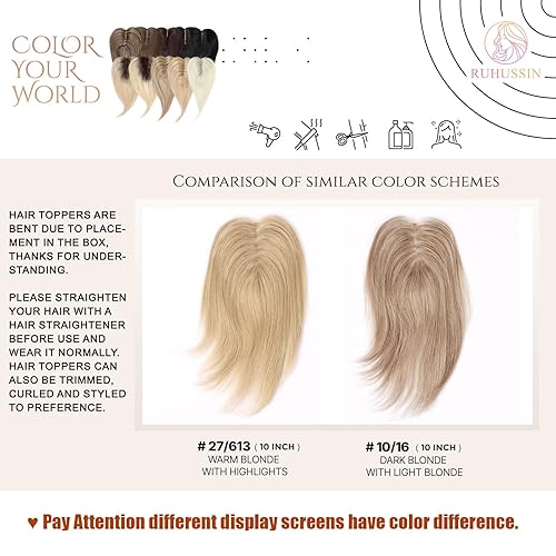 Miniatura 6 de Ruhussin Toppers para el cabello para mujer, cabello humano real, densidad del 130 %, pelucas para mujer, pelucas para adelgazar el cabello,