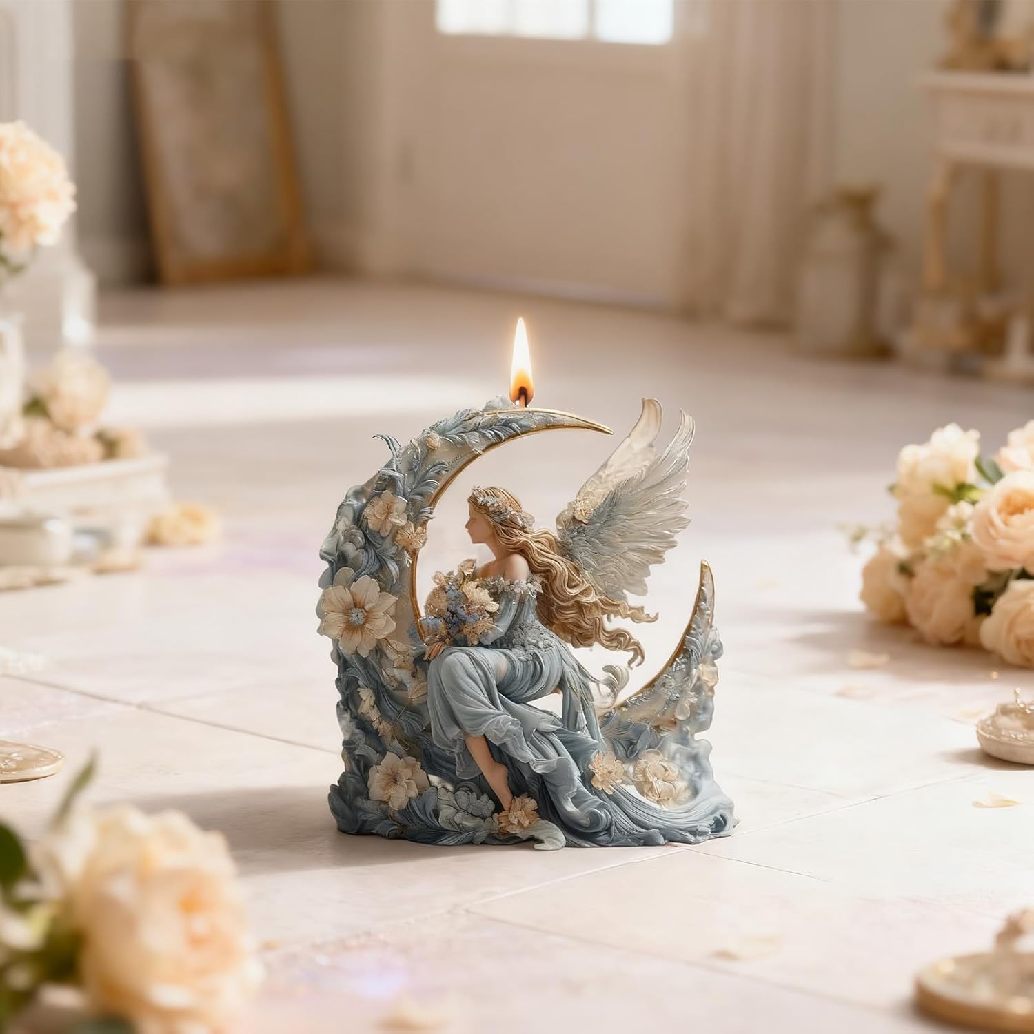 天使の女神キャンドル型、翼の天使の女の子キャンドル型、キャンドル作りのためのエポキシ樹脂鋳造型、DIY樹脂クラフト、手作りワックス&