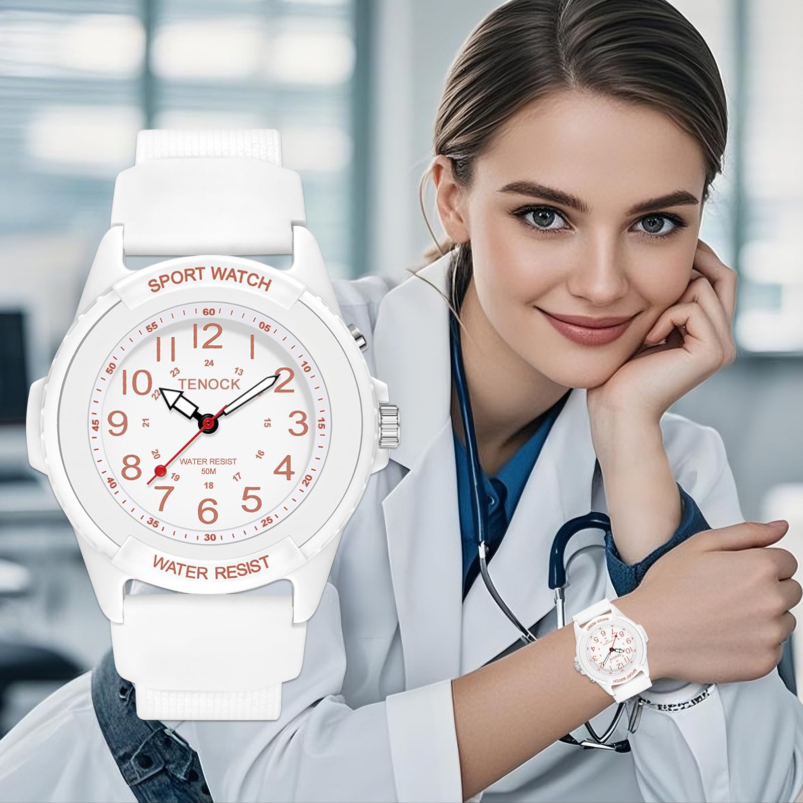 Waterproof Nurse Watch for Medical Professionals Students Women Men, Night Light, 12/24 Hour Military Time Easy to Read Dial, Second Hand Watch for Nursing Day Gifts