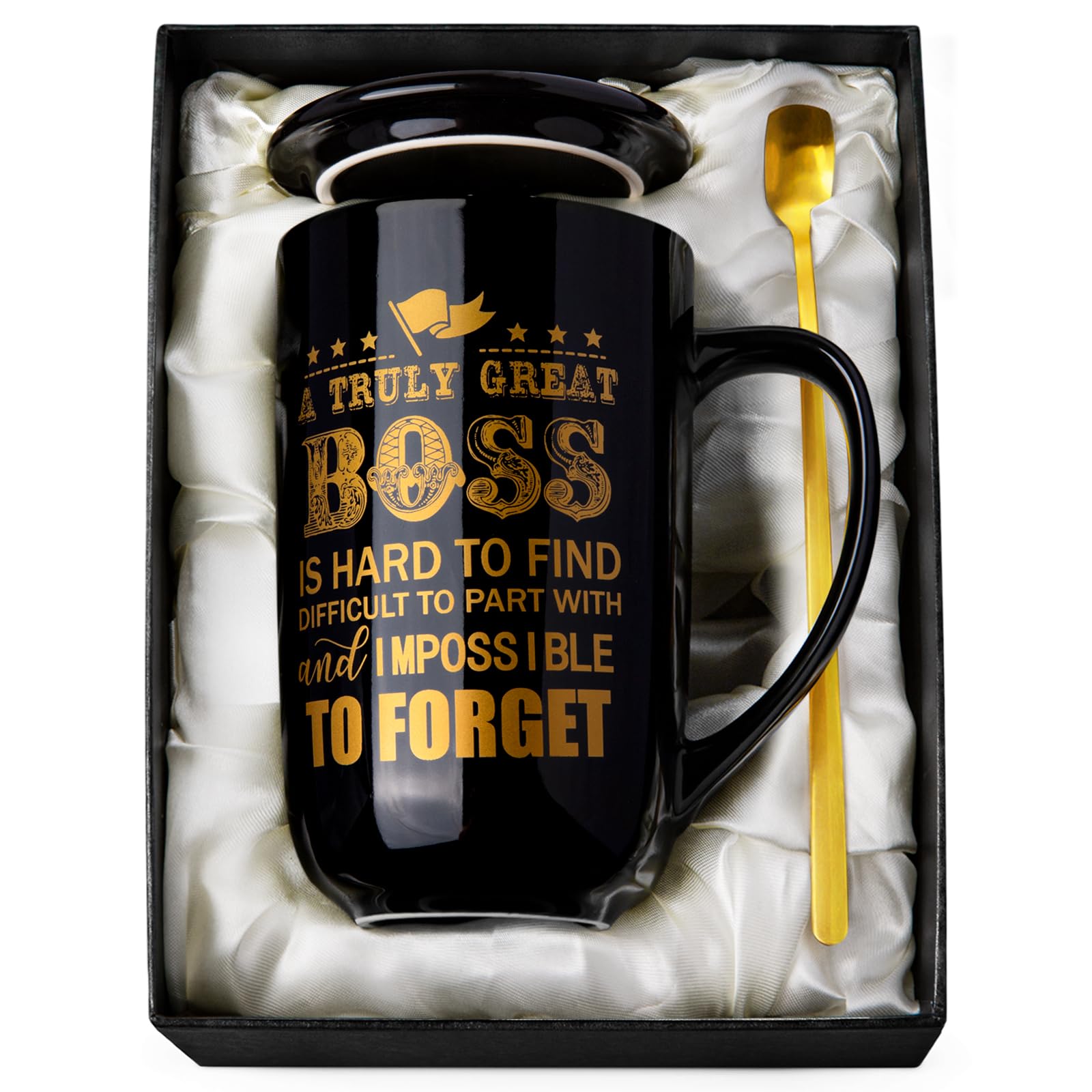 Boss Gifts, Gift for Boss, Boss Leaving Gift, Best Boss Gifts on Birthday, Going Away, Retirement, Boss Day,18OZ Black Ceramic Coffee Mug with Gift Box