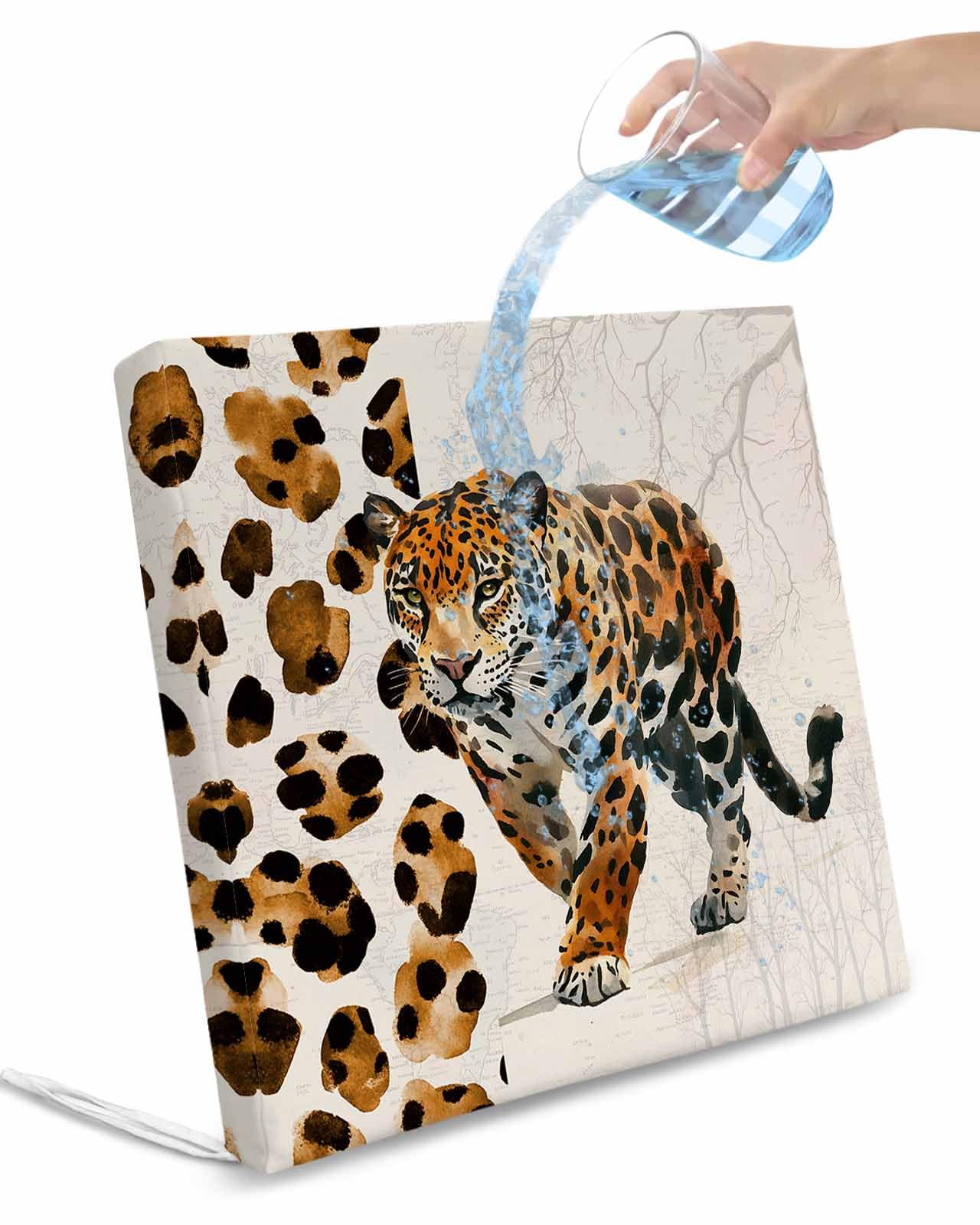 2 Pack Vintage Leopard Waterproof Cushion Covers with Ties, Outdoor Patio Chaise Lounge Chair Seat Cushion Slip Covers Replacement(Only Cover) Modern Art Animal Watercolor 24