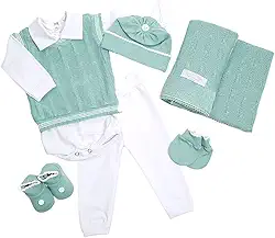 Saida Maternidade Completa Recem Nascido Menino Menina 7 Peças Sanches Baby (Verde Chá)