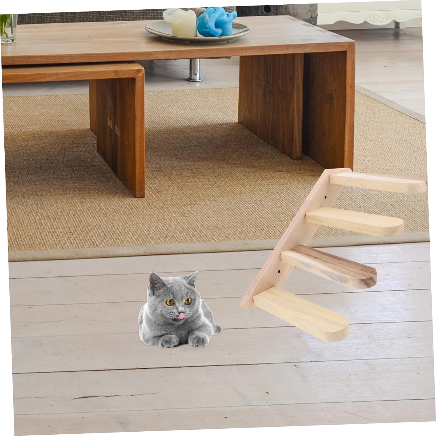 Generic Wall-Mounted Cat Climbing Ladder Indoor Cat Wall Steps Wear-Resistant Solid Wood Furniture Climbing Platform and Plaything for Kittens