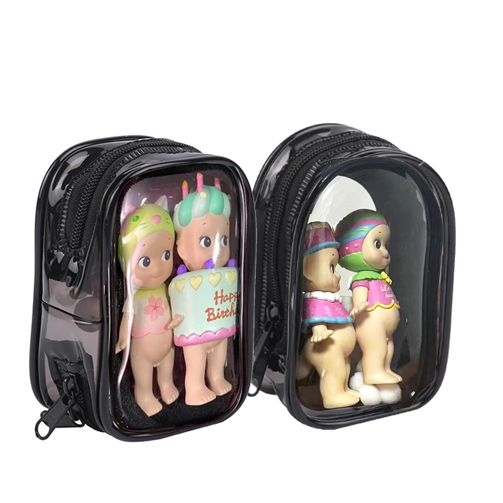4 Transparente Puppen-Taschen Mit Reißverschluss & Schlüsselanhänger – 14,5x6,5 Cm Für Sammelfiguren