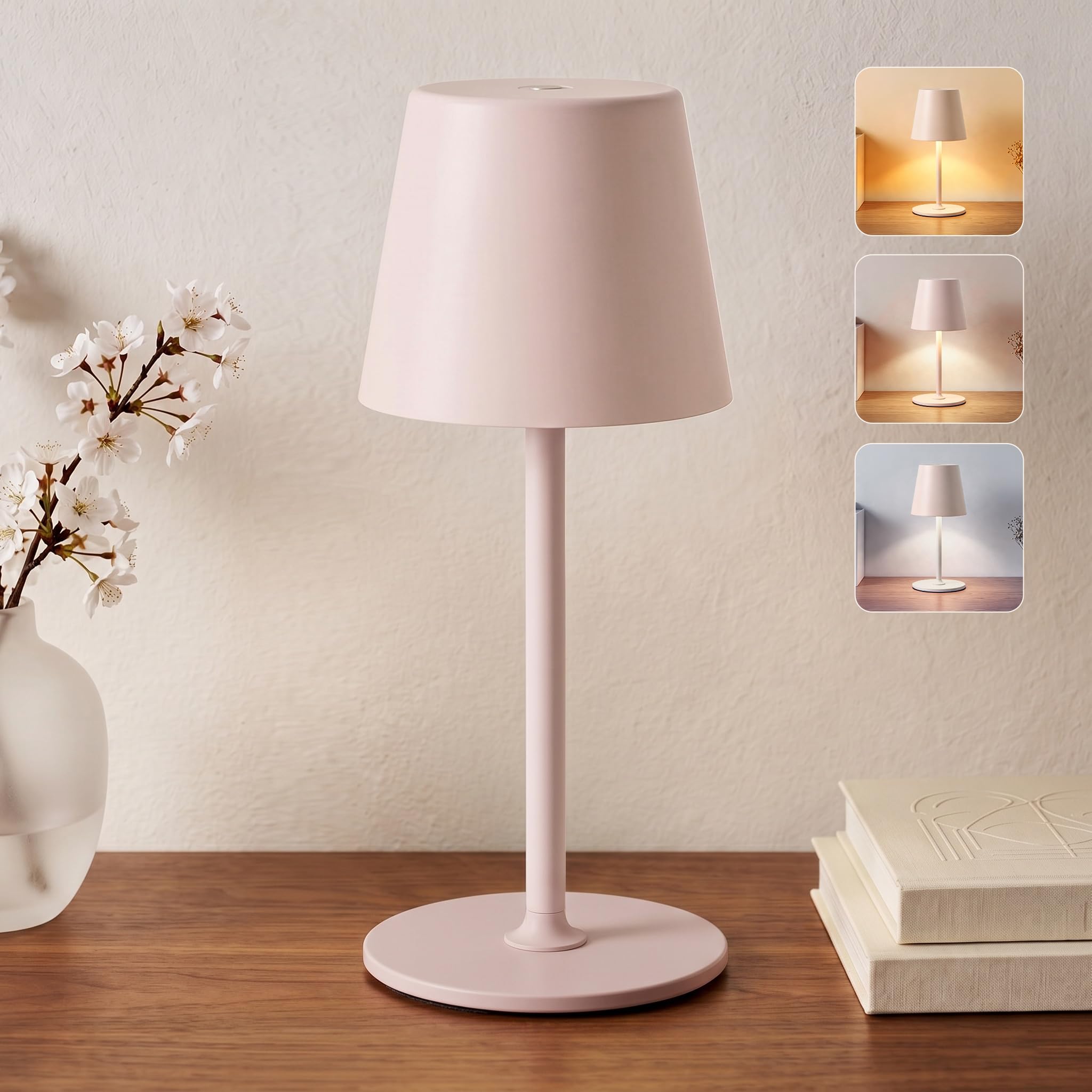 UPXNBOR Wireless Table Lamp, Pack of 2, LED Bedside Lamp, Battery Table Lamp, Desk Lamp for Indoor and Outdoor Use, 3 Light Colours, Continuously Touch Dimmable, Full Metal, IP54, 2 Heights, 5300 mAh