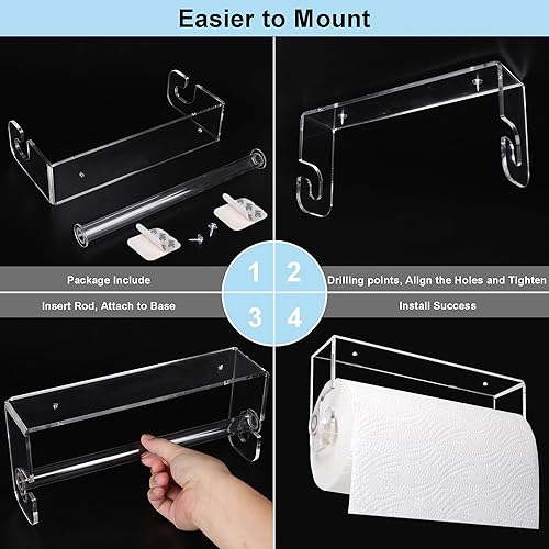 Miniatura 2 de Soporte para toallas de papel debajo del gabinete, soporte para toallas de papel acrílico transparente para montaje en pared, toallero de papel