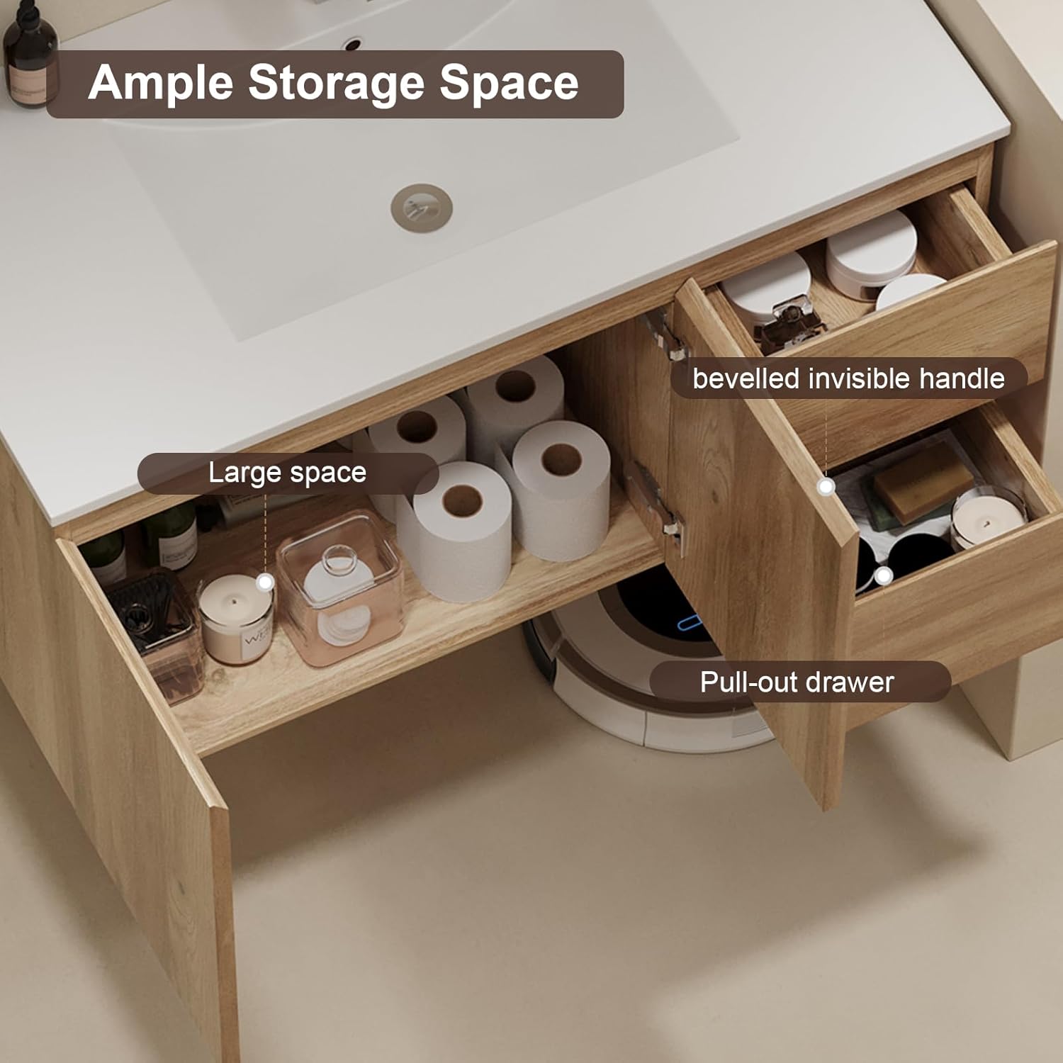 Floating Bathroom Vanity with Sink Wall Mounted Cabinet with 2 Drawers and Doors, Moisture-Resistant MDF,Large Storage for Small Space (36")