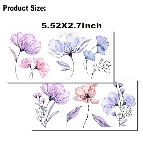 Miniatura 4 de Tazimi 16 hojas de tatuajes temporales de rayos X – tatuajes de flores de lirio de rosas de acuarela para mujeres – calcomanías de tatuaje de flores
