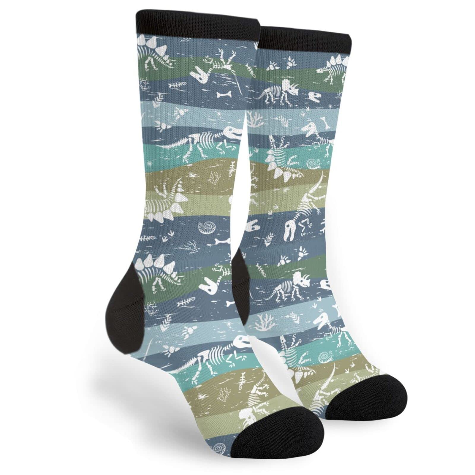 Yilad Novelty Crew Socks Casual Socks Mid Calf Socks For Women Men, Dinosaur, One Size