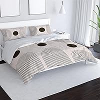 Vista 14 de Juego de funda de edredón bohemio colorido con salida del sol, tamaño Queen, bohemio, abstracto, de mediados de siglo, naranja, funda de edredón