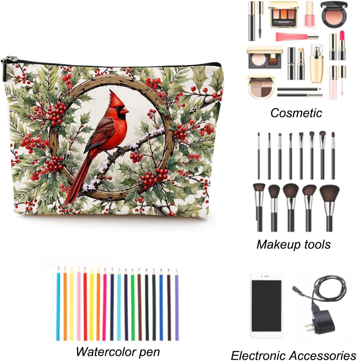 LONGXIN Cardinal Cosmetic Bag Cardinal Gifts Small Makeup Bag Travel Toiletry Makeup Organizer Zipper Pouch Christmas Thanksgiving Birthday Gifts for Women Girls Friend Sister Her - Image 3