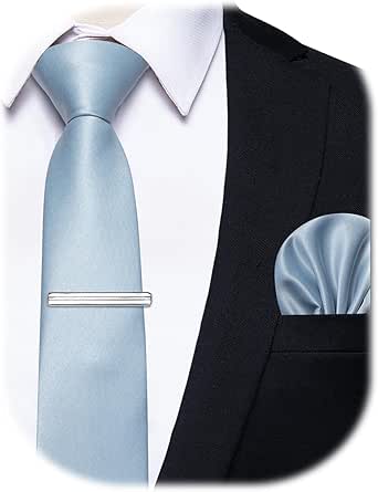 Skinny Ties for Men Satin 2.4" Slim Necktie with Pocket Square Tie Clip Set Solid Color Wedding Party Business