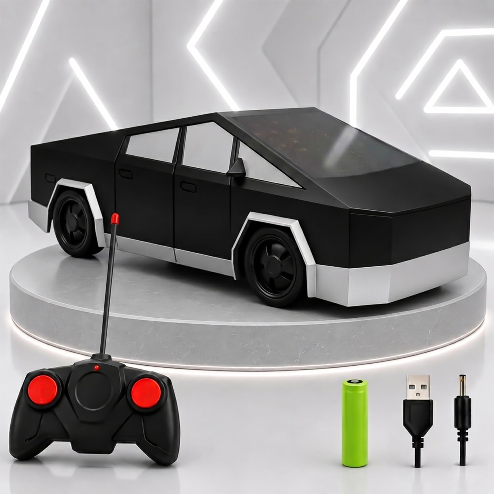 NHR Tesla Cybertruck Remote Control Car for Kids 3-5 & 6-8 Years, 1:24 Scale RC Car with Rechargeable Battery, LED Lights & Remote Controller, Toy Car for Boys Girls Indoor Outdoor Gift (Black)-image-46