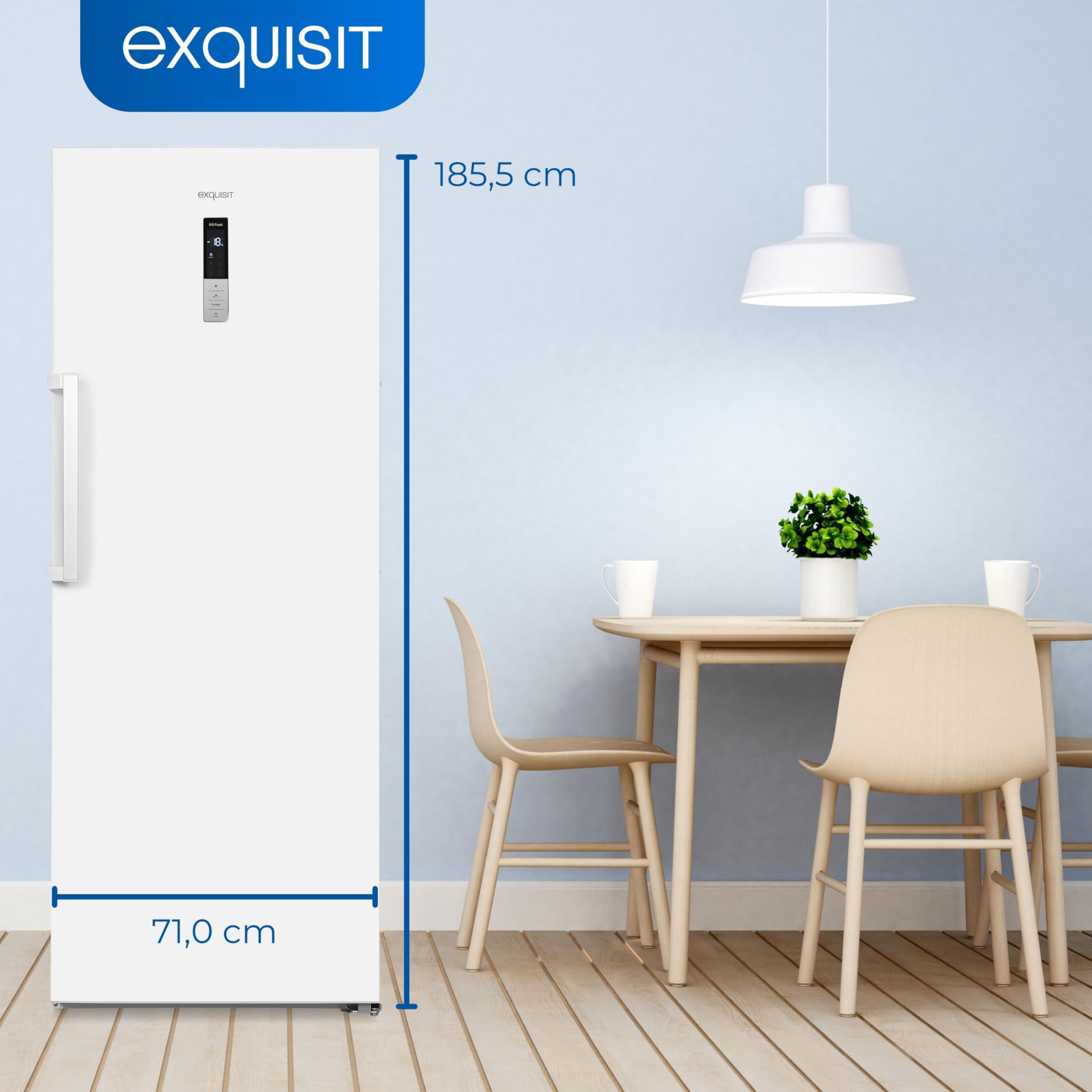 Exquisit GS380-NF-H-050D Gefrierschrank - No Frost, 380 L, Weiß | Großer Standgefrierschrank mit 380 Litern Nutzinhalt, 4-Sterne-Gefrierleistung, LED-Licht und Alarm-Funktion