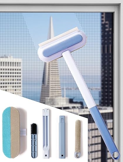 4 in 1 Window Screen Cleaner Magic Window Cleaning Brush Window Cleaner Tool Pet Hair Remover Grout Brush Scrubber Window Mesh Screen Cleaner Window Cleaner Brush and Window Cleaning