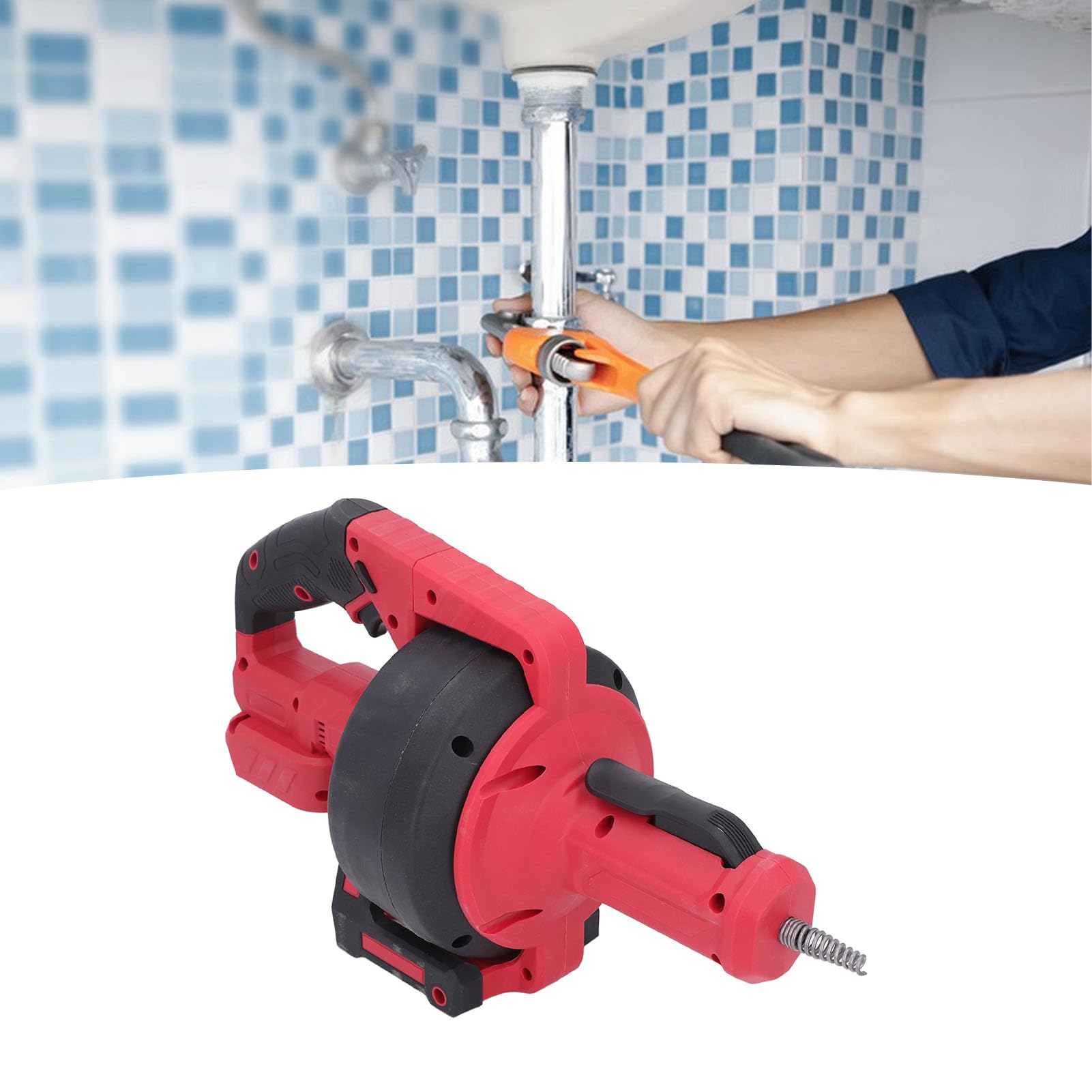 Haofy Outil de Vidange Serpent de Plomberie à Alimentation Automatique, Puissant avec LED pour égouts, Salle de Bains, Tuyau de 3/4 à 2 Pouces pour Plombiers Professionnels (rouge)