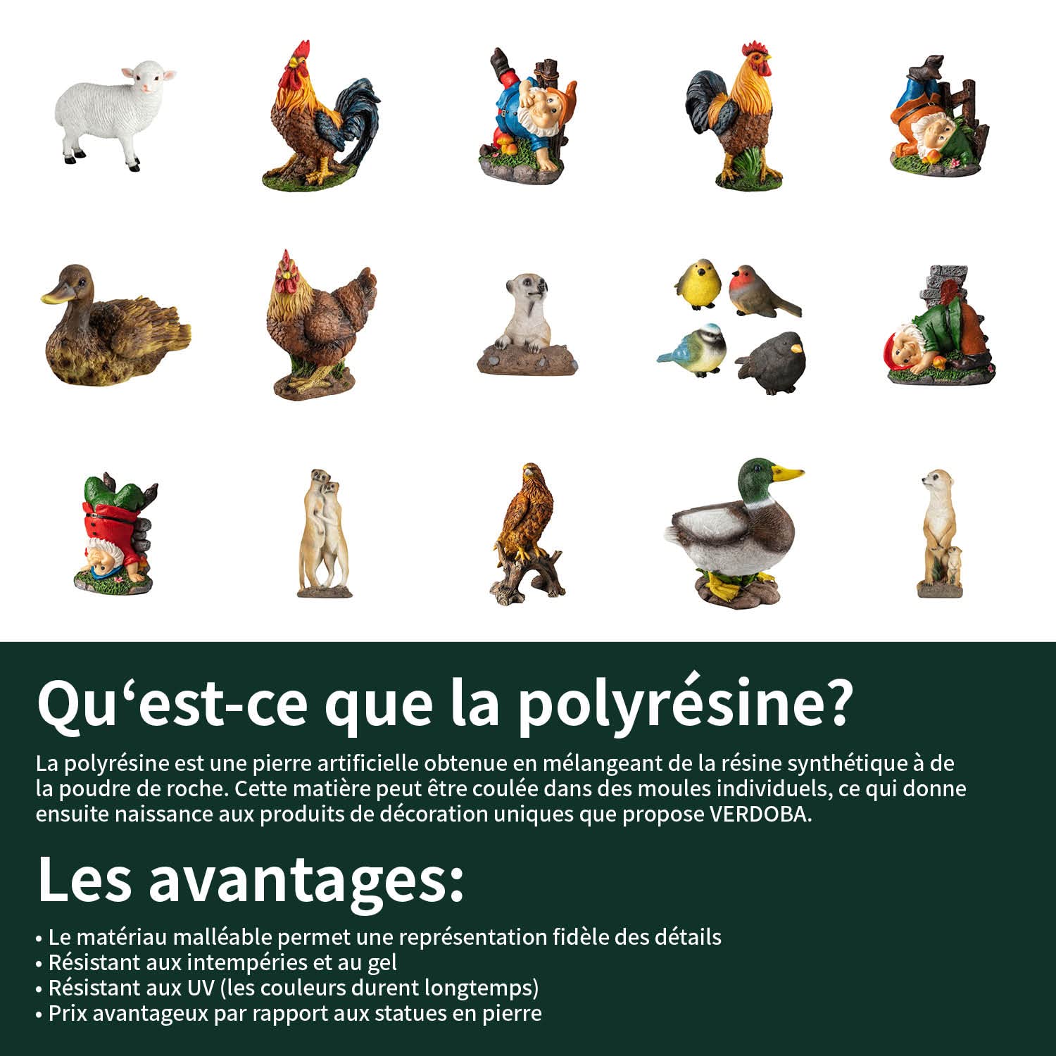 Figurines 1PLUS en polyrésine, poulet, poule, peint à la main, décoration de jardin en forme d'animaux, figurines décoratives en résine synthétique