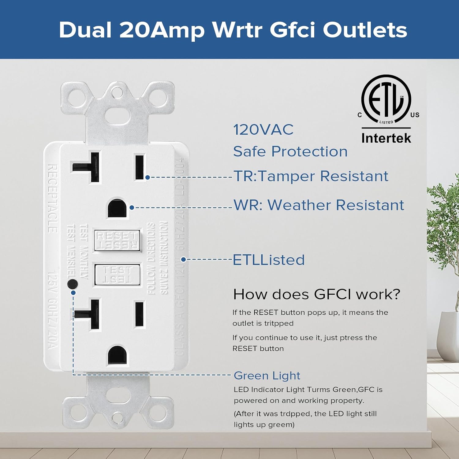 Vagueior Waterproof Outdoor Electrical Outlet Box, Nonmetallic Heavy Duty Box IP66 Waterproof and Dual 20A WRTR GFCI Receptacles Kit, Suitable for Courtyard and Garden, ETL Listed, Clear/Grey