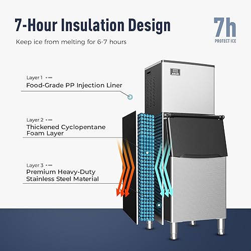 Miniatura 7 de ICEVIVAL Máquina comercial para hacer hielo, 99 libras24 horas, máquina de hielo debajo del mostrador con almacenamiento de hielo de 33 libras,
