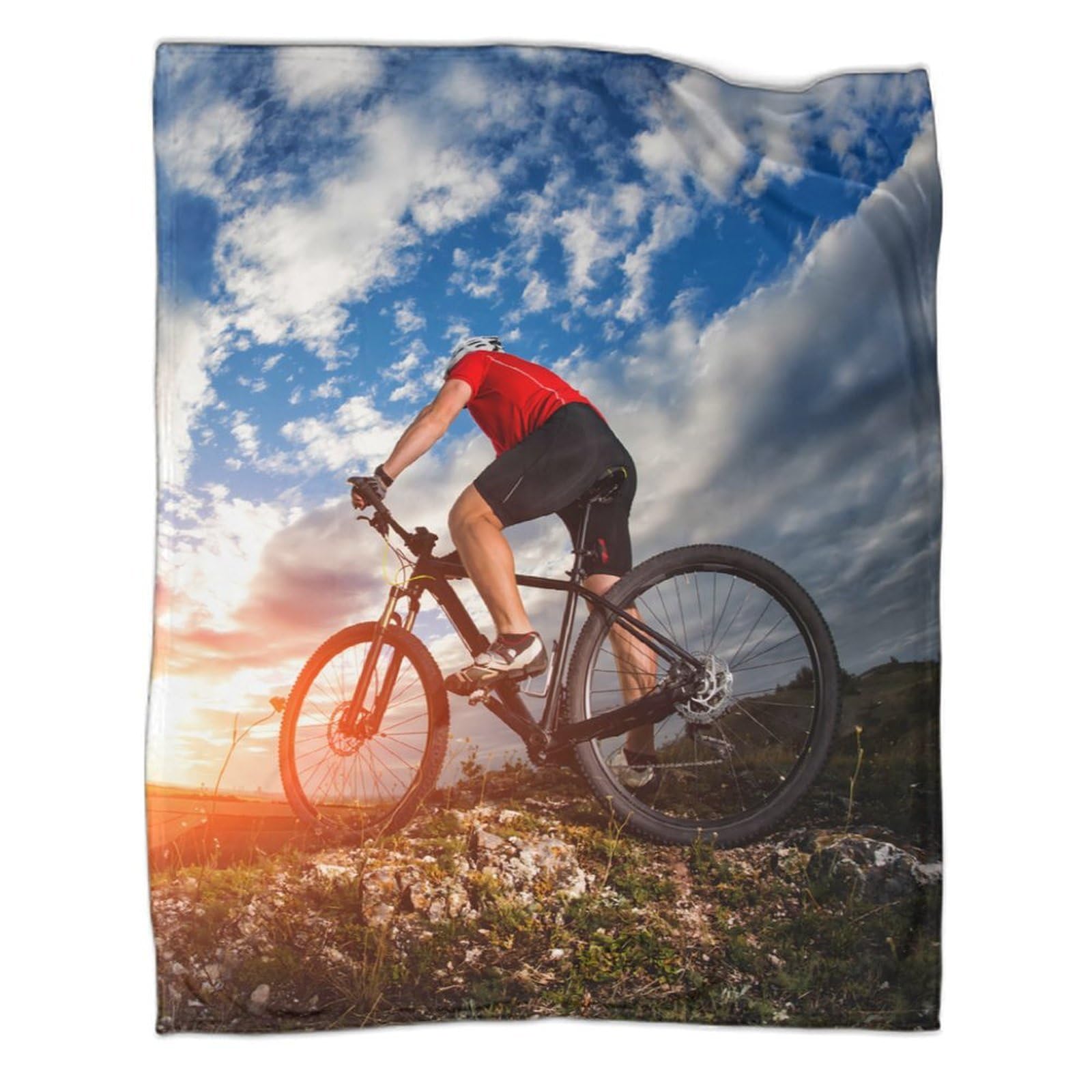 stampa 3D MountainBikeRider coperta microfibra biancheria da letto compatta e morbida coperta da viaggio leggera per studenti in trasferta OutdoorAdventureStyle 70×80inch(180x200cm)