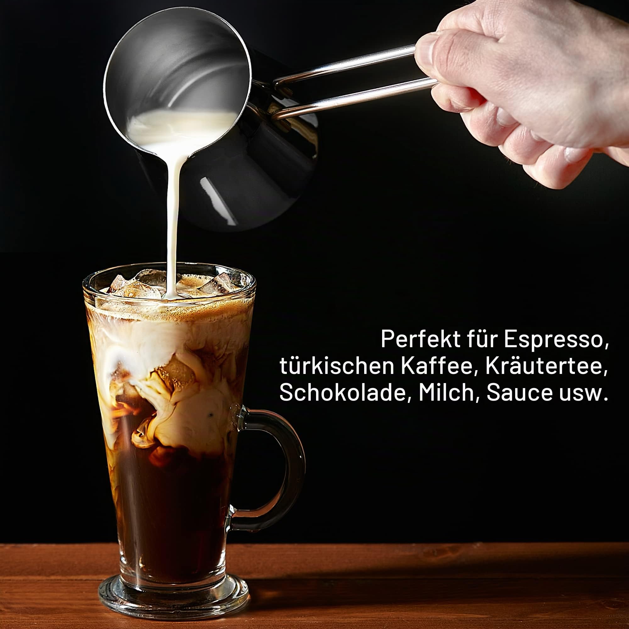 CRYSTALIA Premium Qualitat Türkische Kaffeekanne, 425ml 18/10 Edelstahl Cezve, Herdplatte Mokkakanne, Milchkanne, Griechisch Arabische Kaffeekanne Türkischer Kaffeekocher, Mocha Pot Turkish Coffee Pot