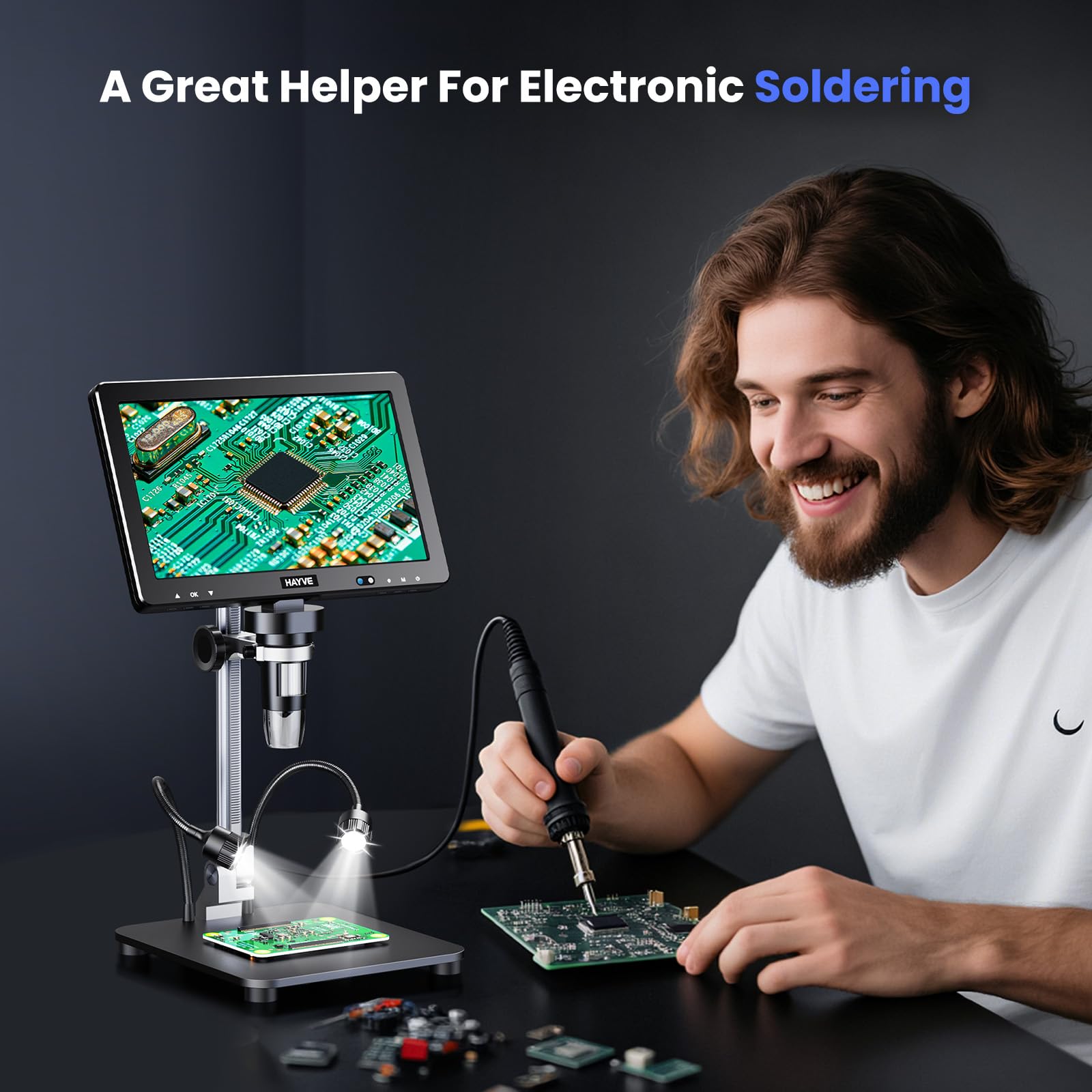 Hayve DM13 Microscopio digital LCD de 10.1 pulgadas, microscopios de soldadura IPS HD de 16 MP 2000X para adultos, reparación electrónica, lupa de microscopio de monedas para monedas de error con
