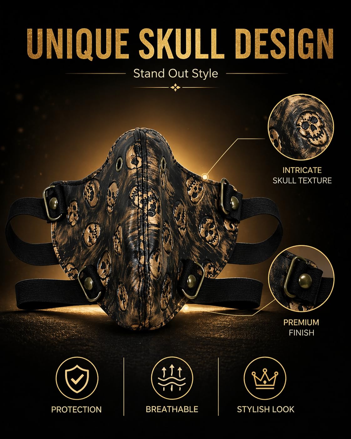 HEAVY DRIVER Skull Mask for Men | Artificial Leather Punk Biker Face Mask with Metal Detail | Costume Mask for Party, Cosplay, Riding & Fashion Accessories 4