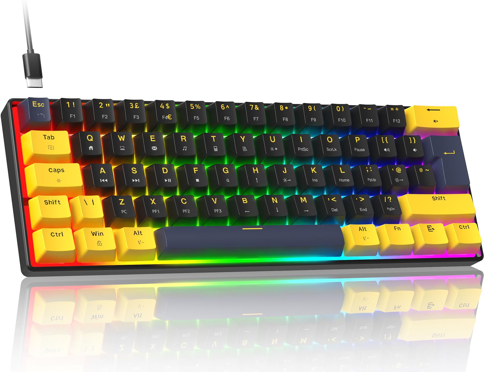 ZIYOULANG MK21 Teclado Mecánico para Juegos, 60% Compacto Layout UK, Teclado Mini Alámbrico 61 Teclas con Hot-Swap, Retroiluminación RGB, Anti-Ghosting, Switch Rojo para PC, MAC - Estrella Negra