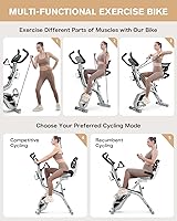 Vista 5 de pooboo Folding Exercise Bike, Foldable Upright Stationary Bike, Indoor Cycling Magnetic X-Bike with 8-Level Adjustable Resistance, 6.6 LBS Flywheel