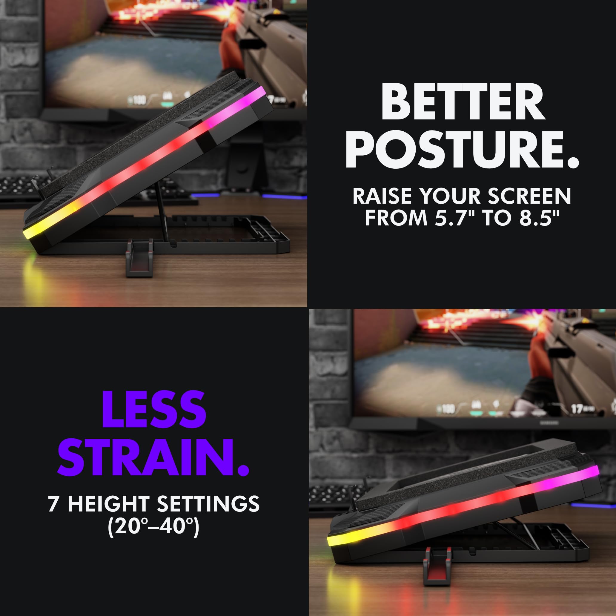 Tilted Nation Gaming Laptop Cooling Pad con USB Hub - Aumenta le prestazioni, Rimani comodo - Supporto RGB per laptop con altezza regolabile e velocità della ventola, RGB, hub USB (C + A), per laptop