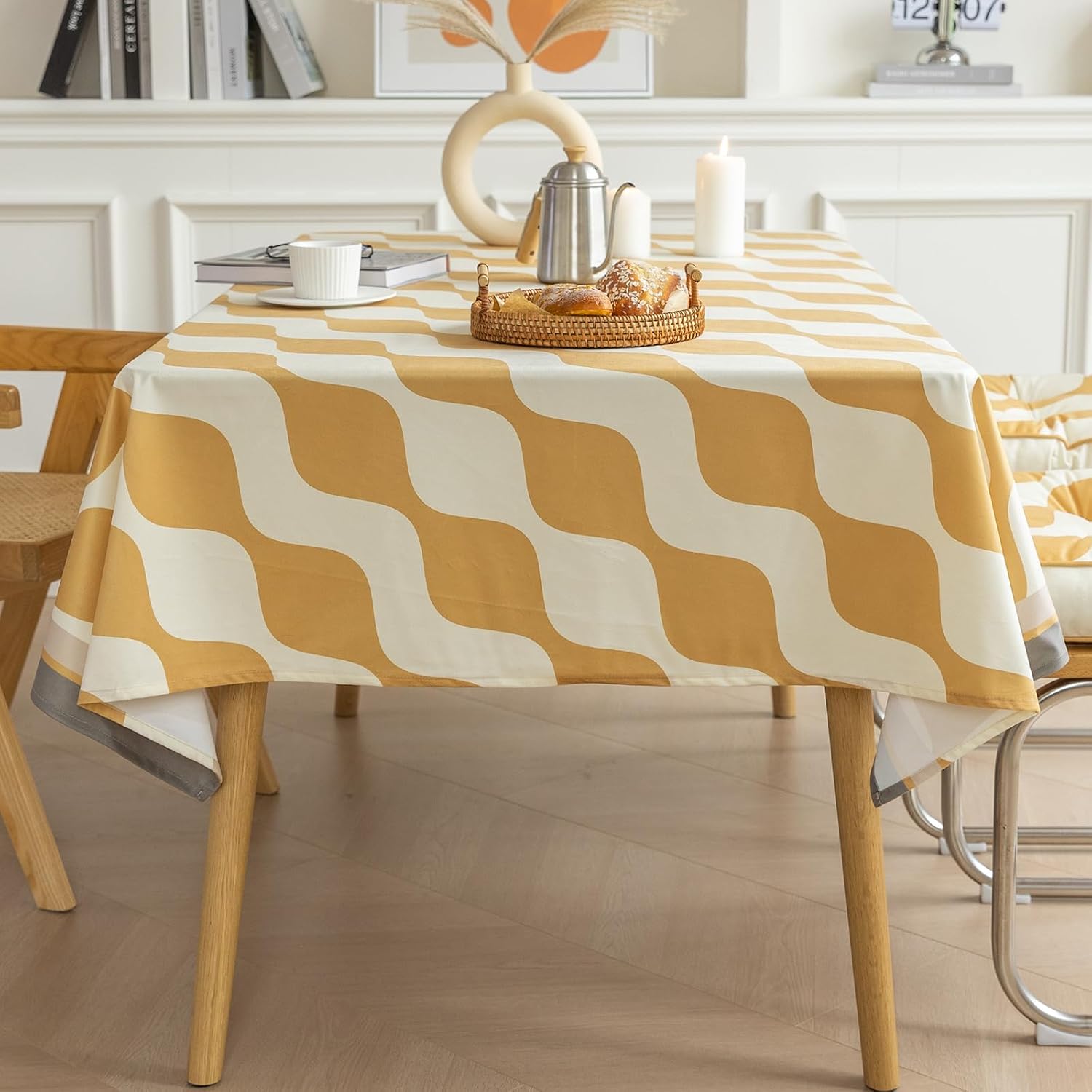 vctops Water Repellent Velvet Plush Tablecloth for Dining Table Geometric Print Dust Proof Washable Table Cloths (Yellow,55"x55")