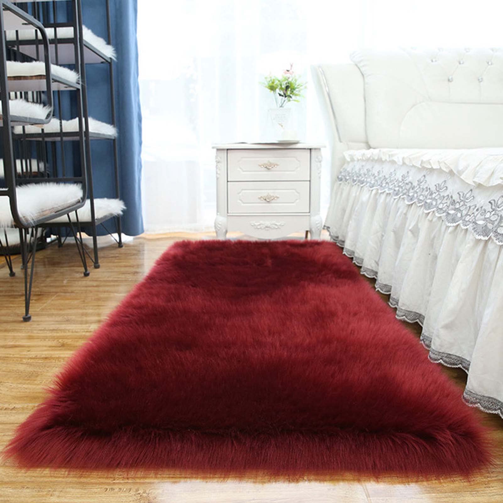 Tapis en fausse fourrure lavable et antidérapant, grand format pour chambre