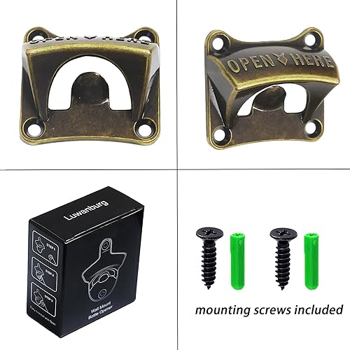 Miniatura 9 de Abridor magnético de botellas de cerveza antiguo montado en la pared con imanes, bronce antiguo, regalo (paquete de 3)