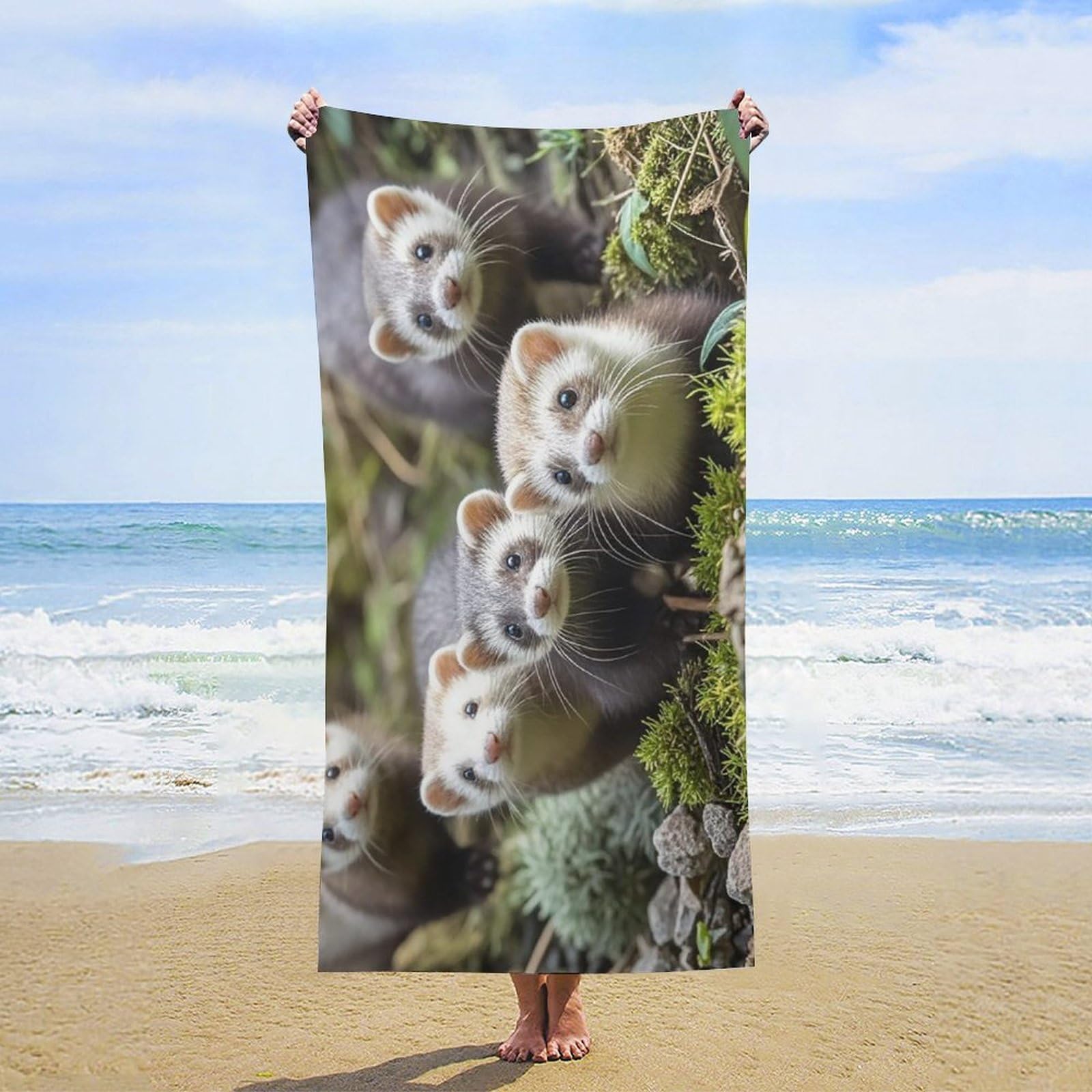 Anceky Oversized Ferrets Beach Towel Soft Microfiber Bath Towel Quick Dry Absorbent Travel Pool Towels Lightweight Sand Free Blanket Machine Washable for Swim Picnic