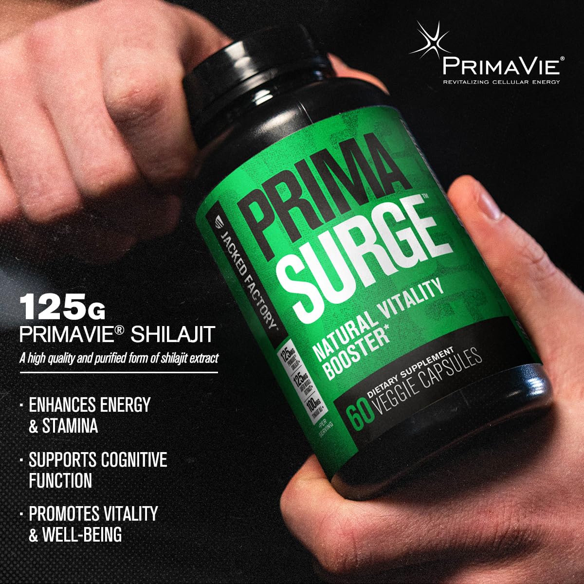 Jacked Factory Testosterone Booster for Men PRIMASURGE - w/Tongkat Ali, PrimaVie, Ashwagandha - Boost Vitality, Muscle Growth & Energy | Natural Muscle Builder Supplement - 60 Veggie Pills — Amazon image 3