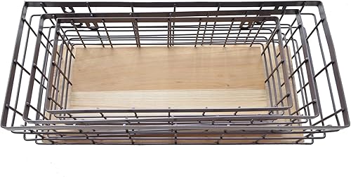 Vista 23 de Cesta de alambre de metal desmontable con base de madera, organizador de almacenamiento, cubos pequeños para armarios de cocina, baño, despensa
