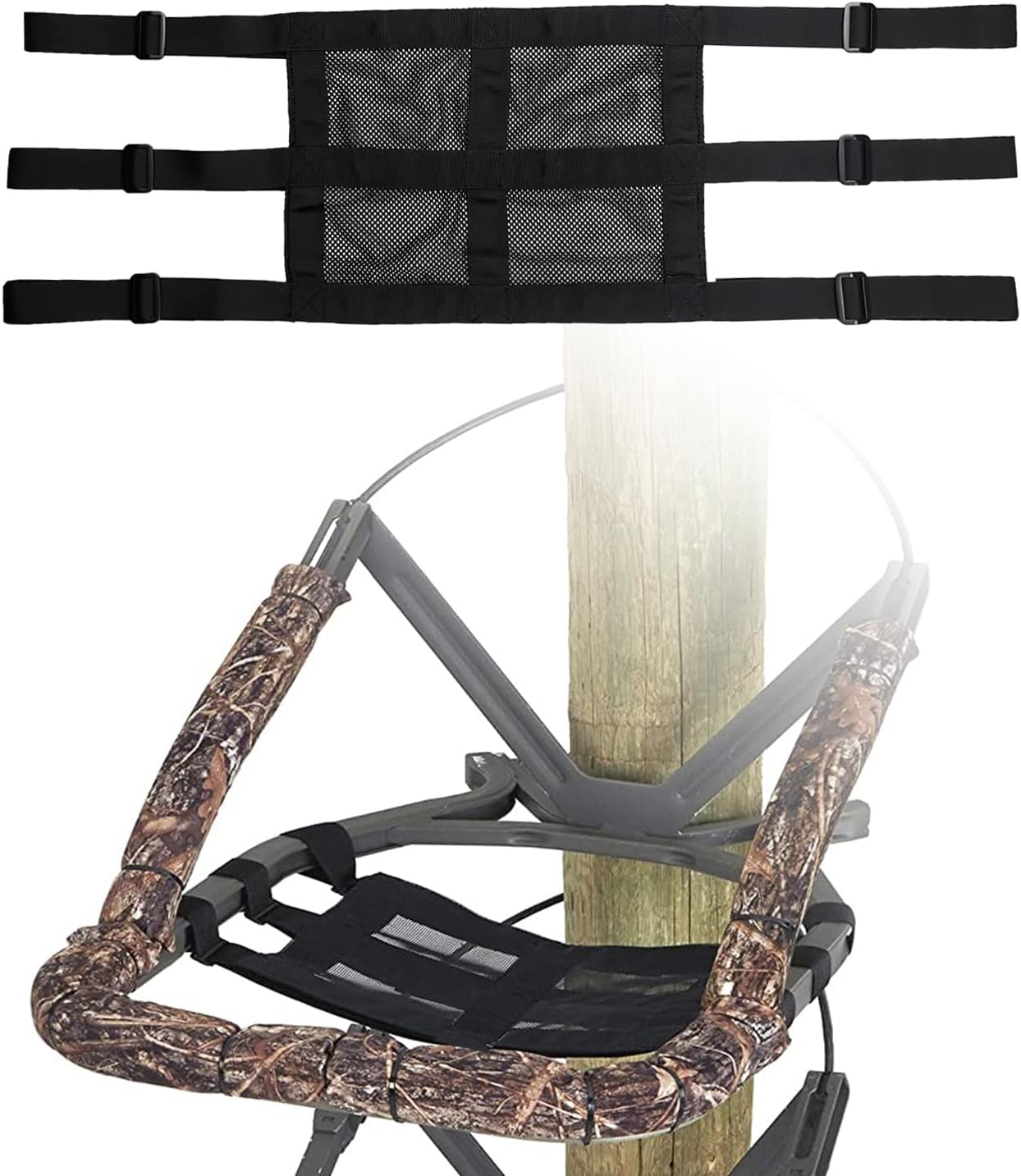 Replacement Treestand Seat Metal Buckle Universal Tree Stand Seat Saddle Hunting Accessories 16"X12" Breathable Mesh Climbing Treestands Seats with Adjustable Strap
