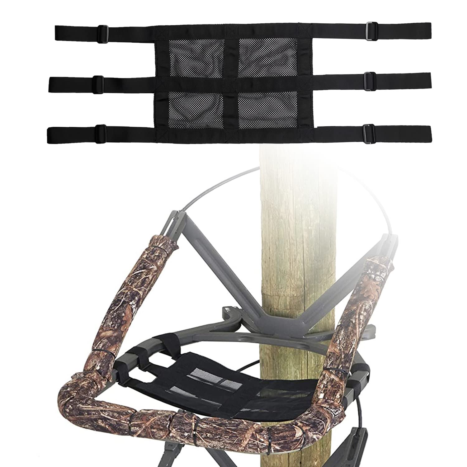 Replacement Treestand Seat Metal Buckle Universal Tree Stand Seat Saddle Hunting Accessories 16"X12" Breathable Mesh Climbing Treestands Seats with Adjustable Strap