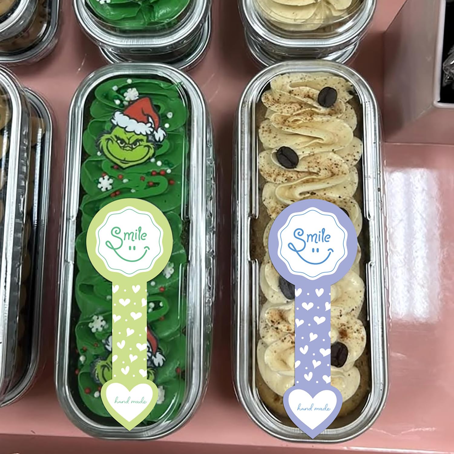 500 calcomanías de sonrisa, etiquetas largas para cajas de pasteles, latas, tarros, tazas de café, botellas, panadería, envoltura de regalos, etiquetas de sellado a prueba de manipulaciones