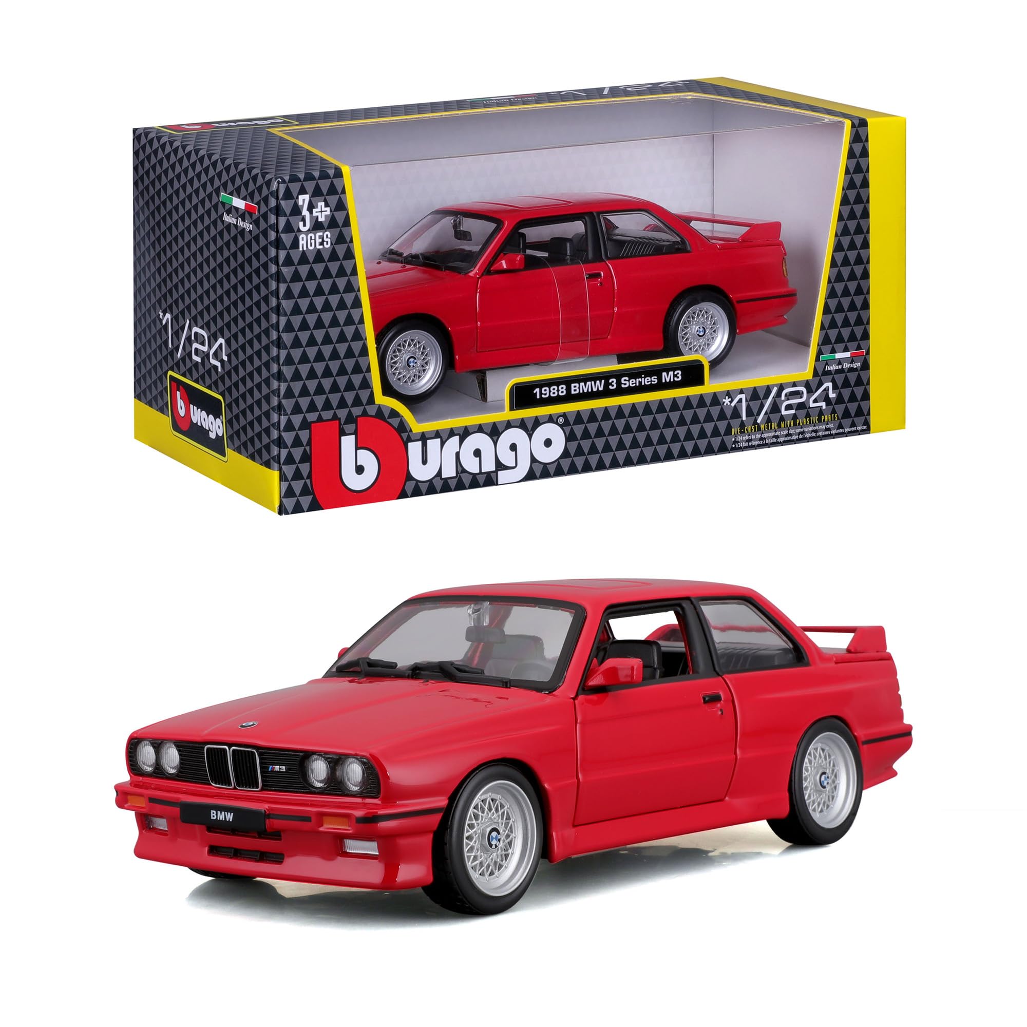 Bburago - BMW Serie 3 (1988) Escala 1:24, Réplica Diecast con Apertura de Puertas, Surtido Aleatorio, Licencia Oficial BMW