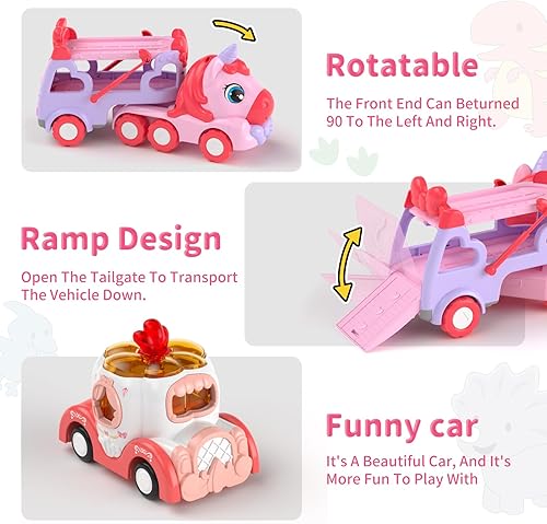 Miniatura 6 de Camión transportador 7 en 1 para niñas pequeñas, regalos de unicornio para niñas de 1, 2, 3 años, juguetes de princesa para niñas de 1 a 3, 2 a 4